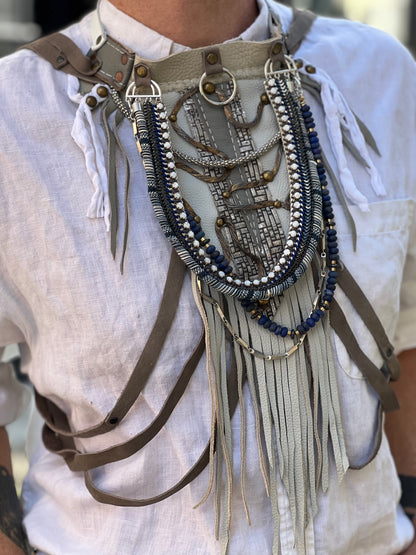 Ivory and Grey Fringe Neck Harness