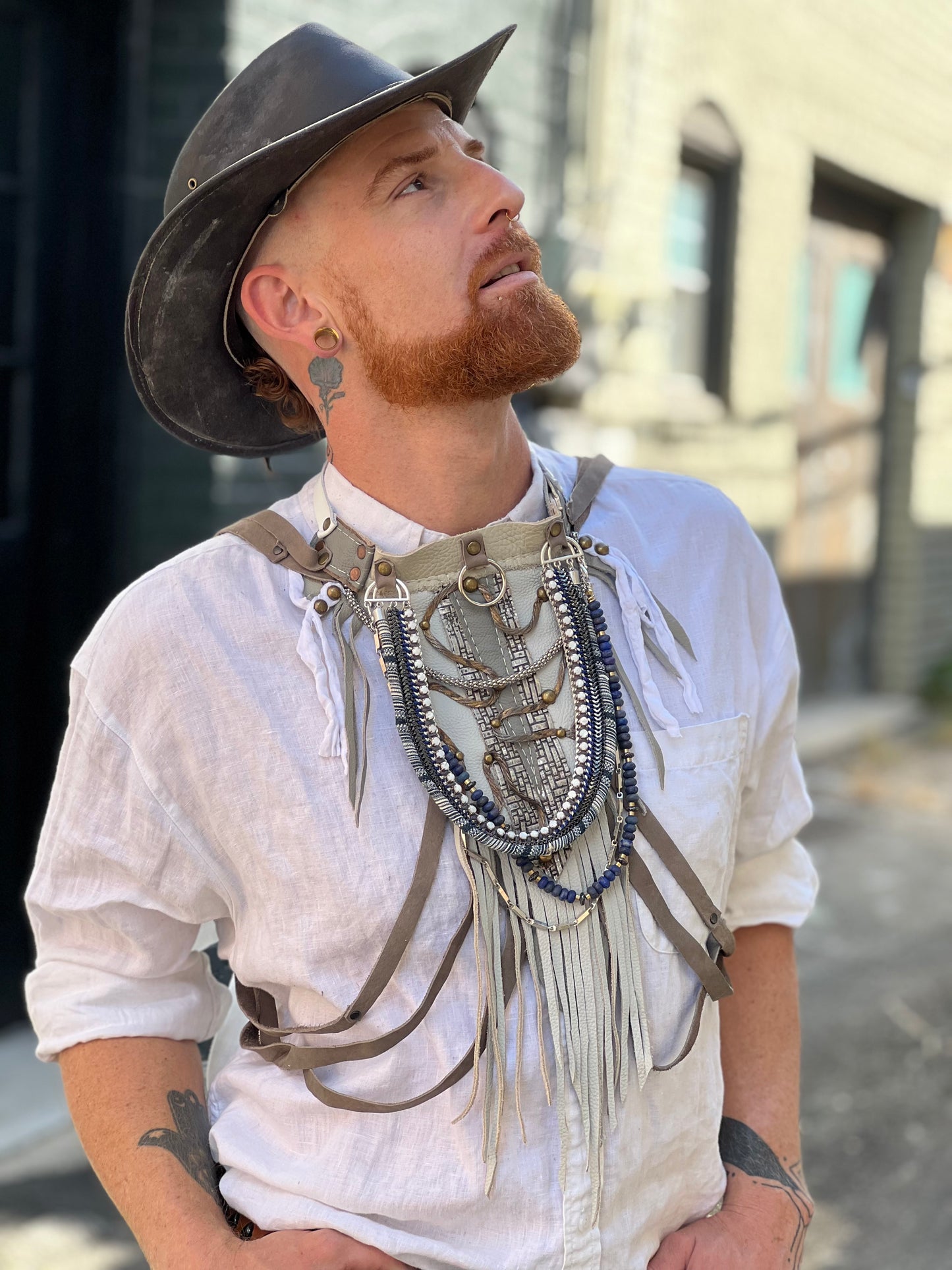 Ivory and Grey Fringe Neck Harness