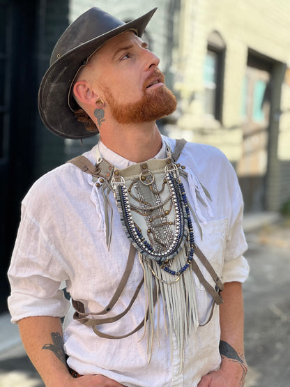 Ivory and Grey Fringe Neck Harness