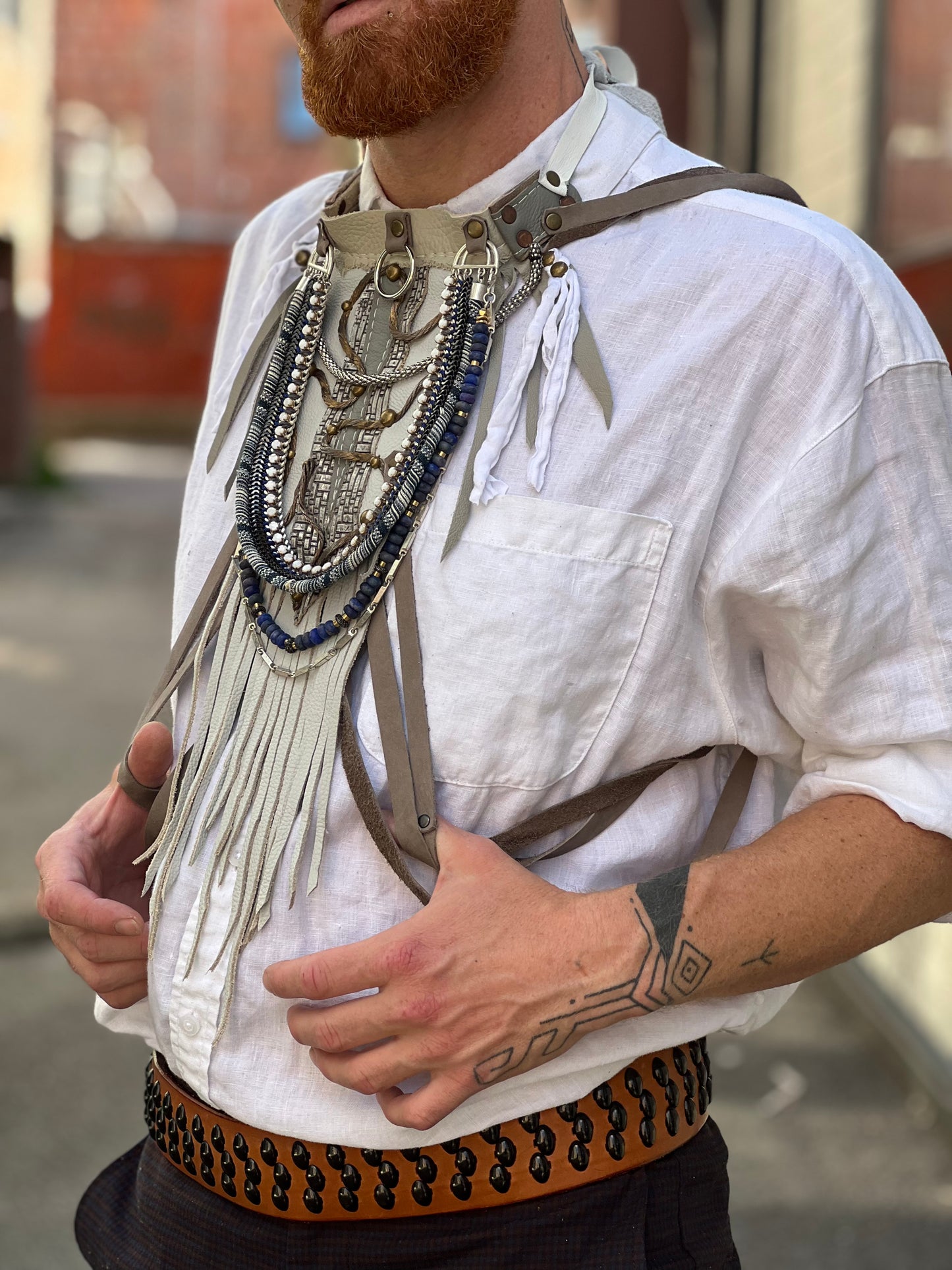 Ivory and Grey Fringe Neck Harness