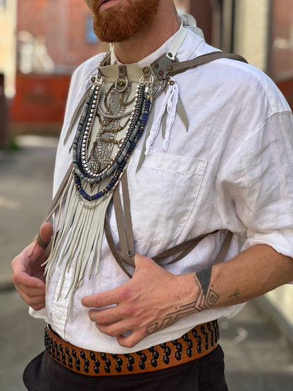 Ivory and Grey Fringe Neck Harness