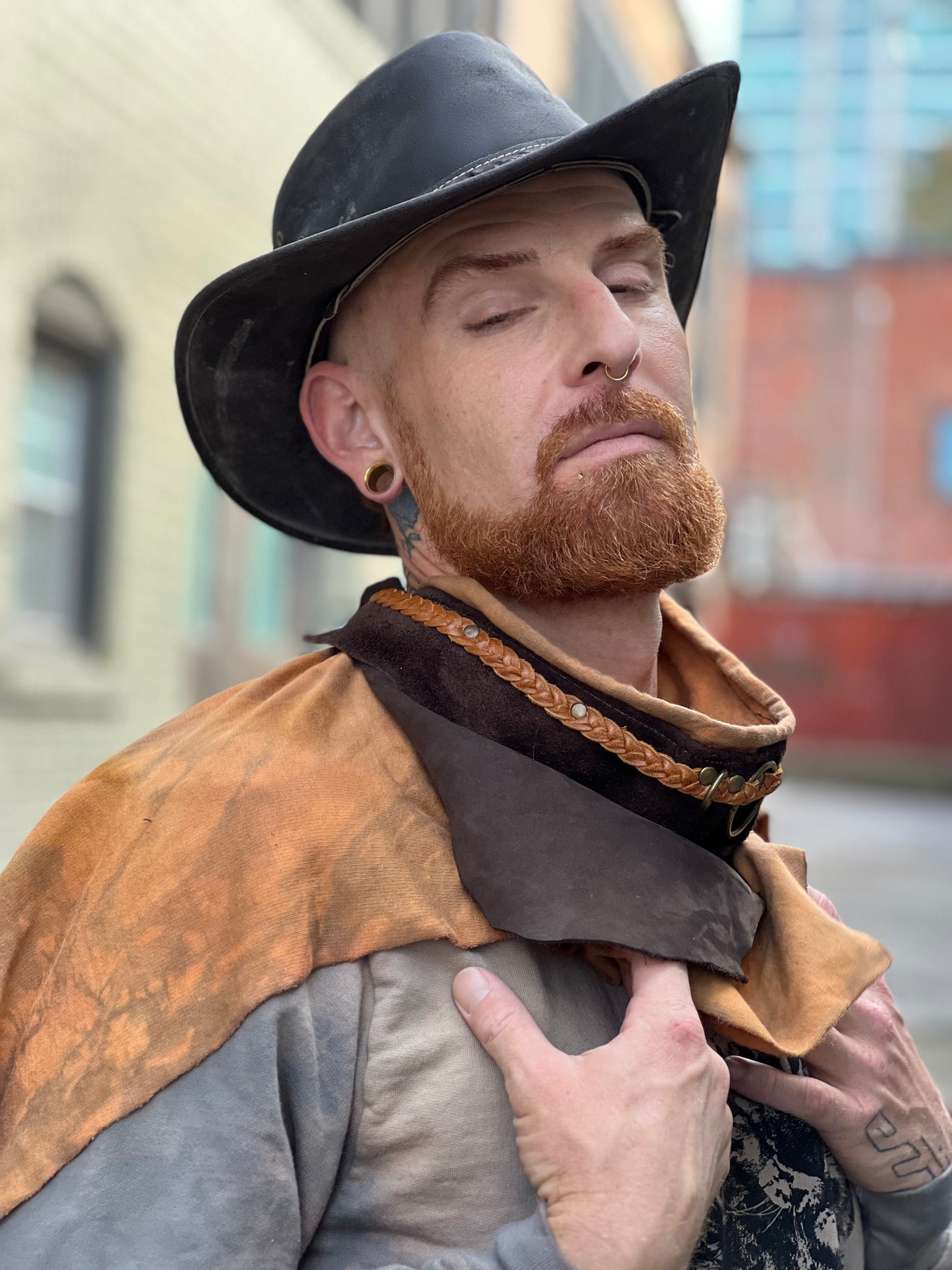 Leather & Bamboo Fleece Neck Scarf