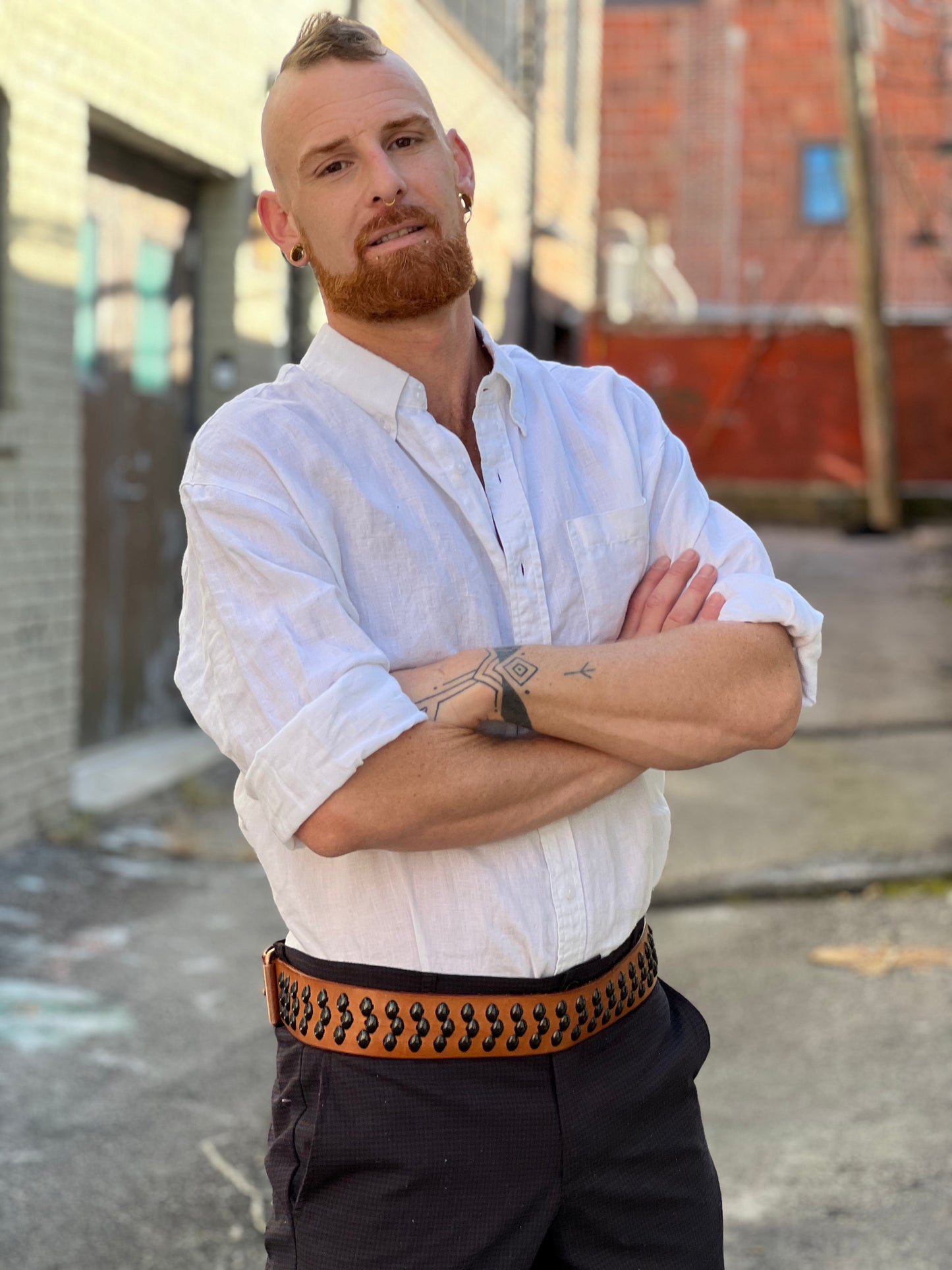 White Linen Seahorse Button Down
