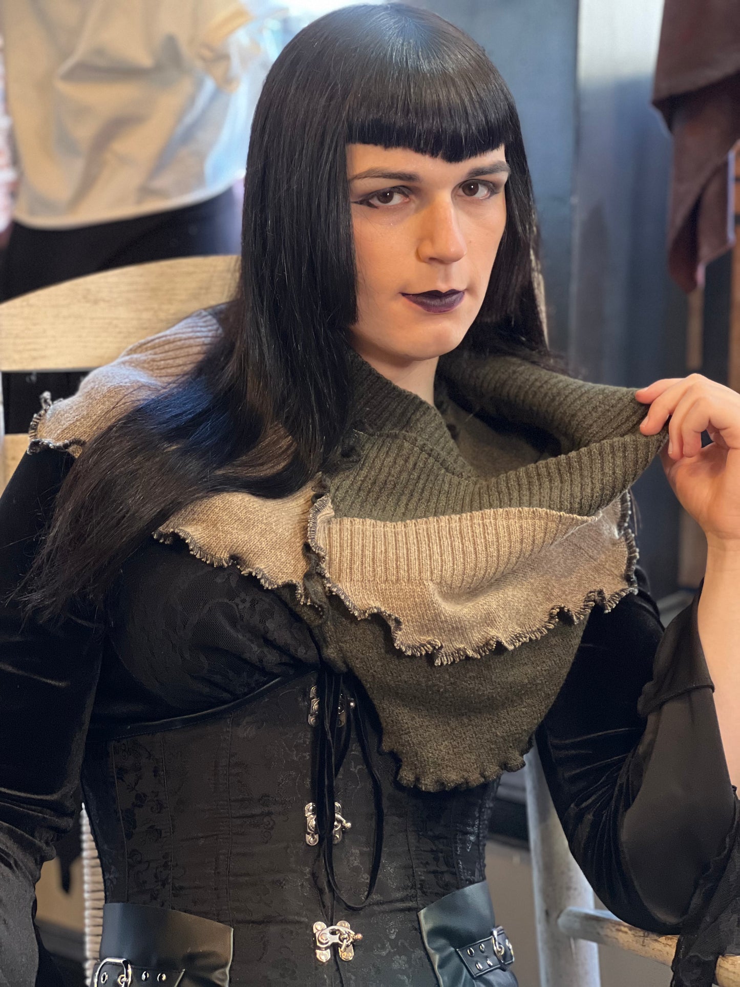 Pine & Beige Cowl Shrug