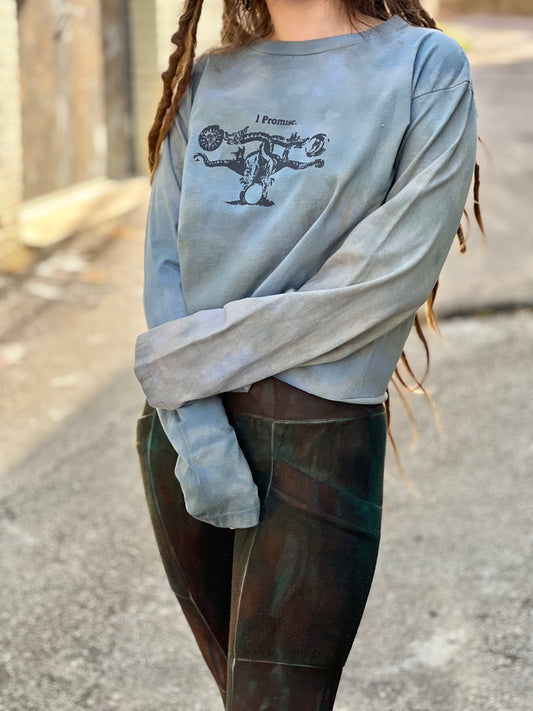 Aqua 'I Promise' Cropped Long Sleeve Shirt (Medium)