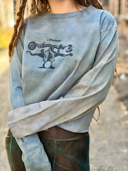 Aqua 'I Promise' Cropped Long Sleeve Shirt (Medium)