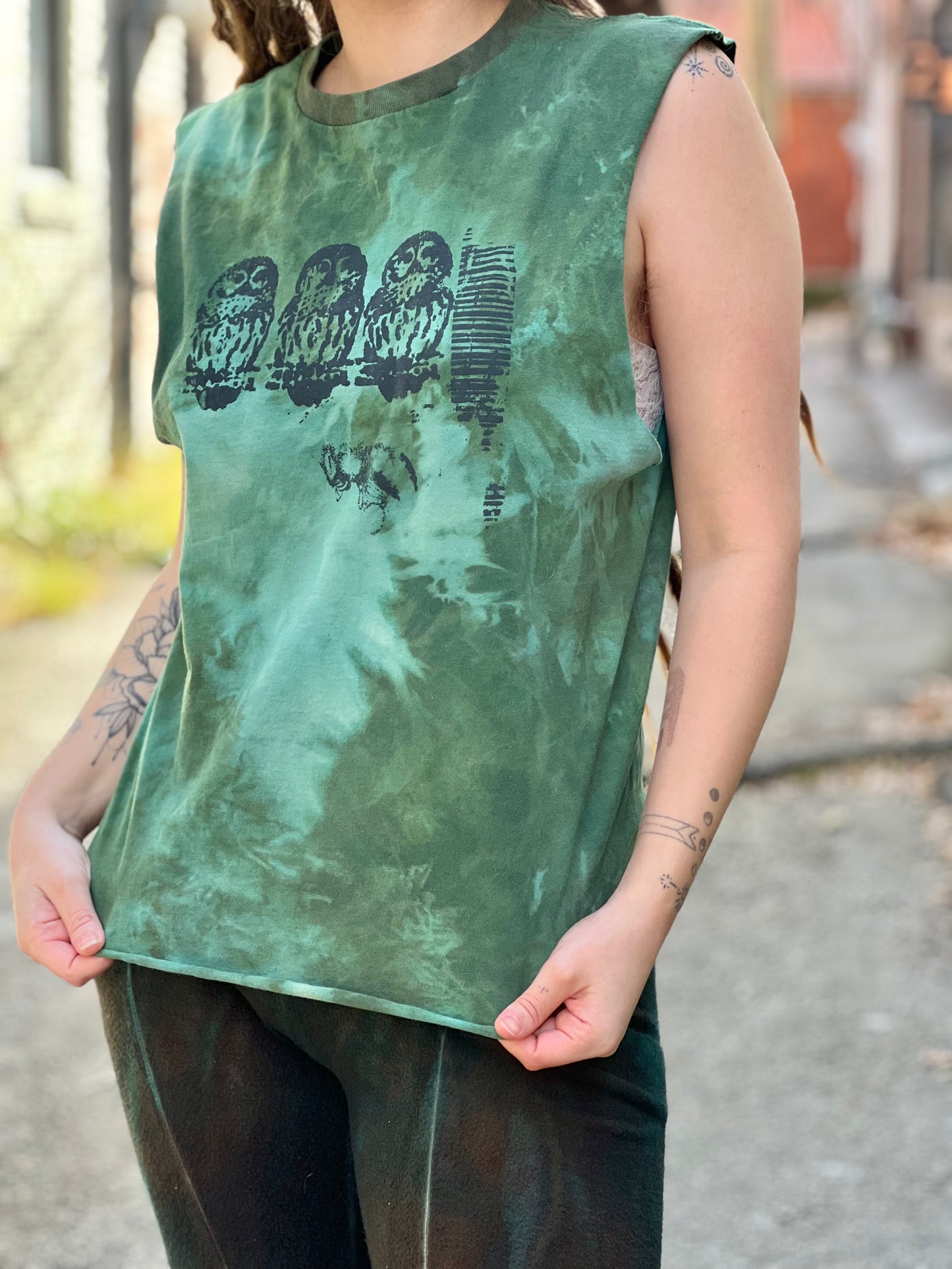 Dyed Seafoam 'Owl' 100% Cotton Tank (Medium)