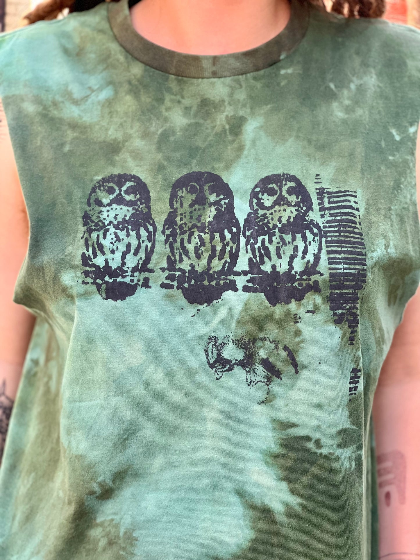 Dyed Seafoam 'Owl' 100% Cotton Tank (Medium)