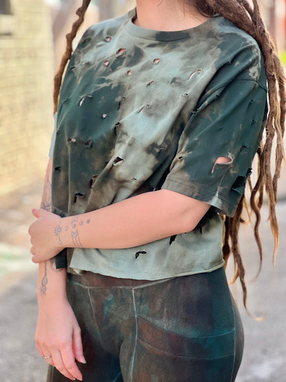 Dyed Forest 100% Cotton Distressed Punk Crop (Large)