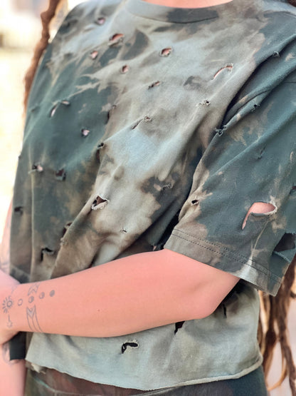 Dyed Forest 100% Cotton Distressed Punk Crop (Large)