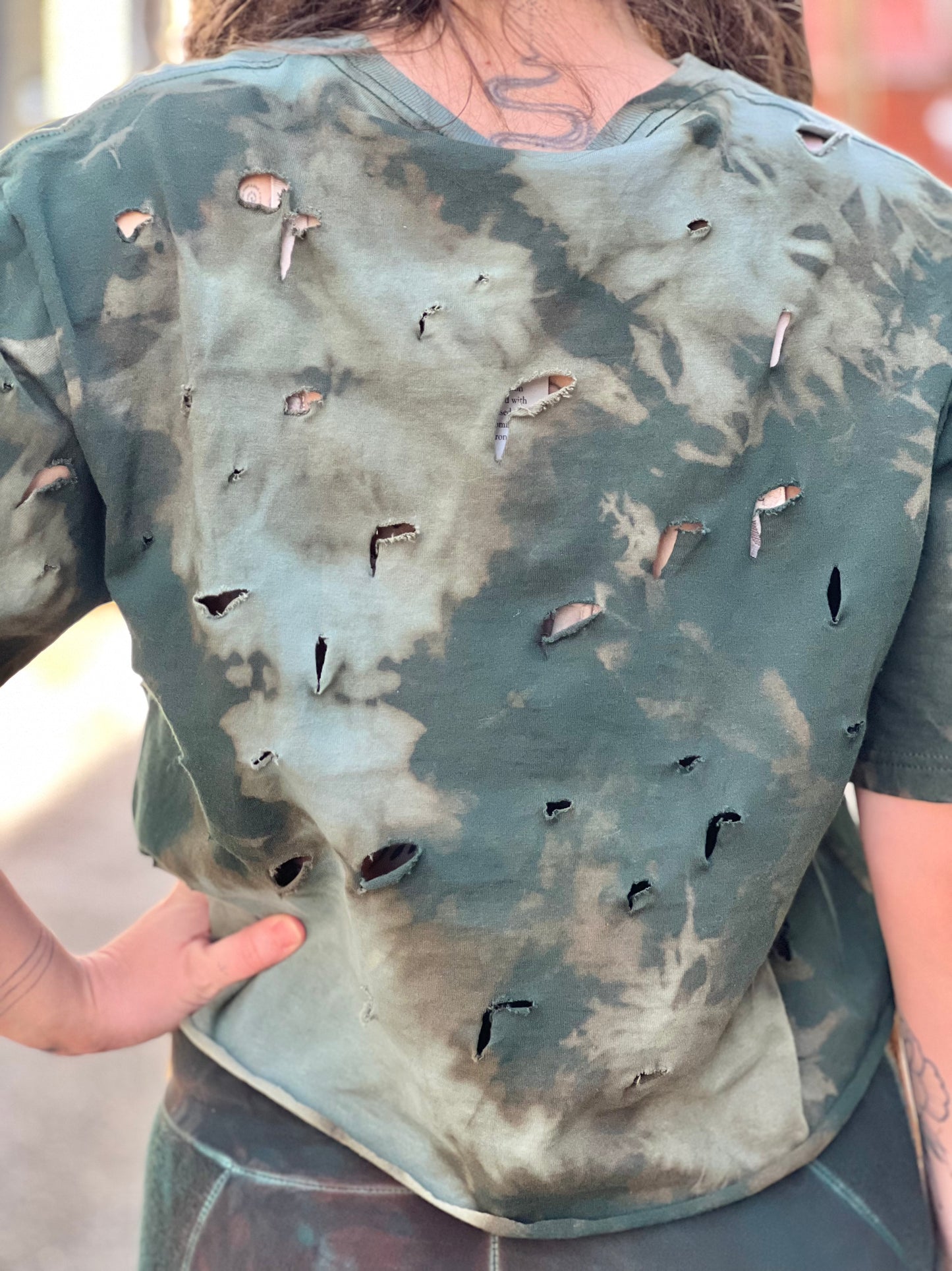 Dyed Forest 100% Cotton Distressed Punk Crop (Large)