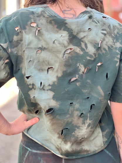 Dyed Forest 100% Cotton Distressed Punk Crop (Large)
