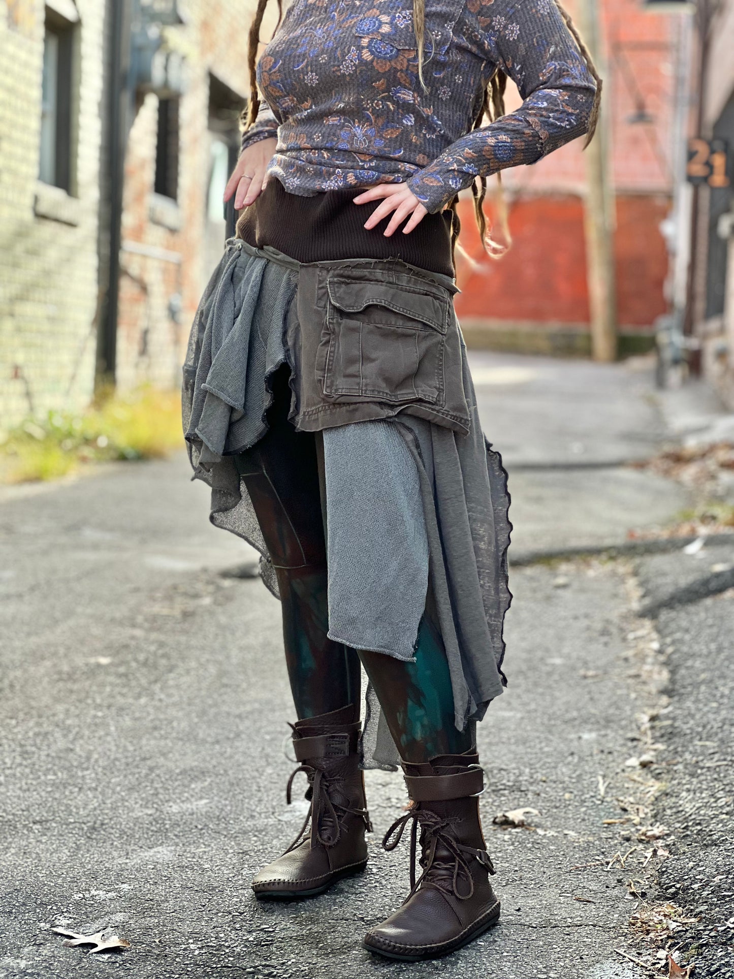 Layered Cargo Pocket Midi Skirt