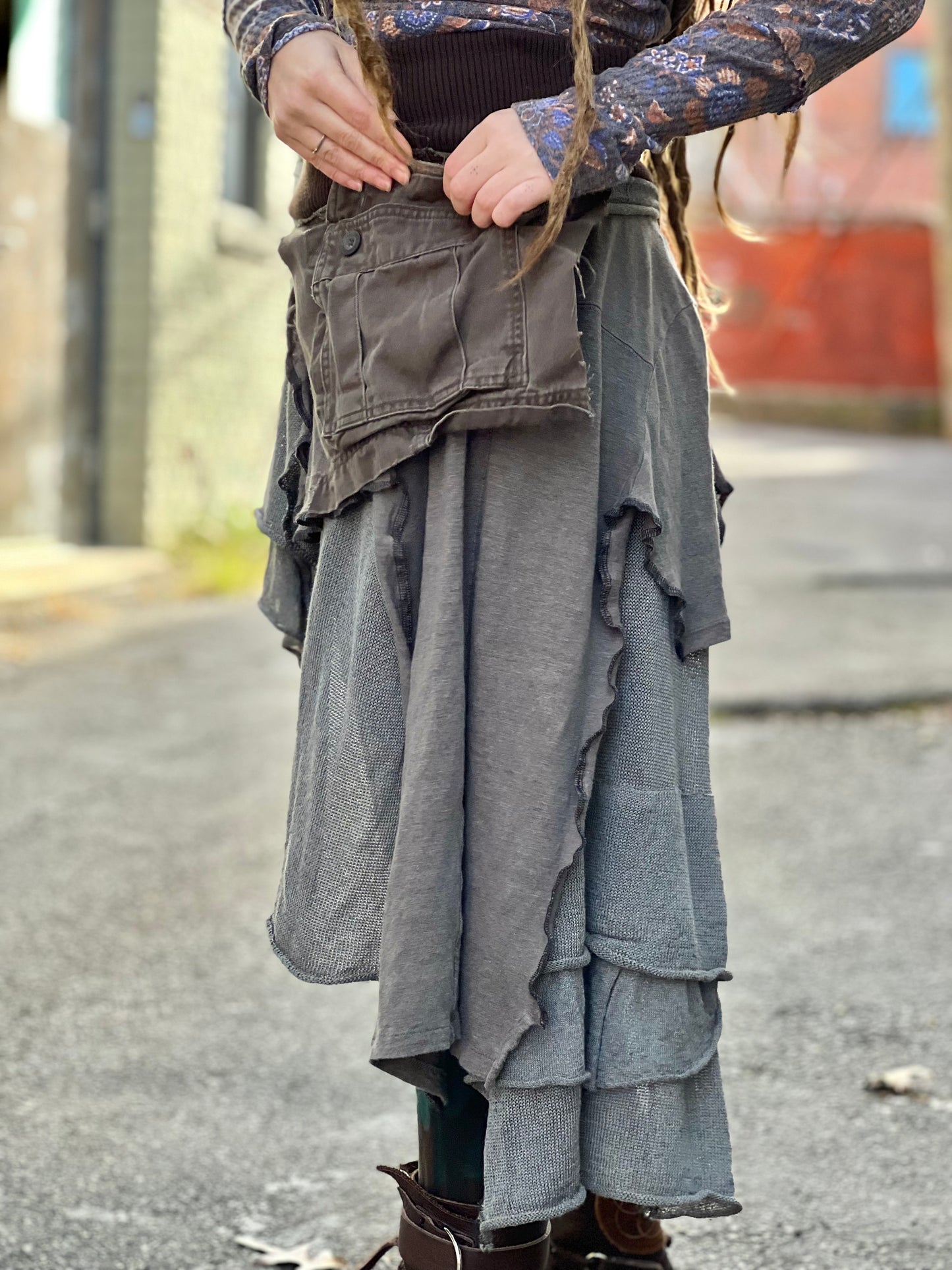 Layered Cargo Pocket Midi Skirt