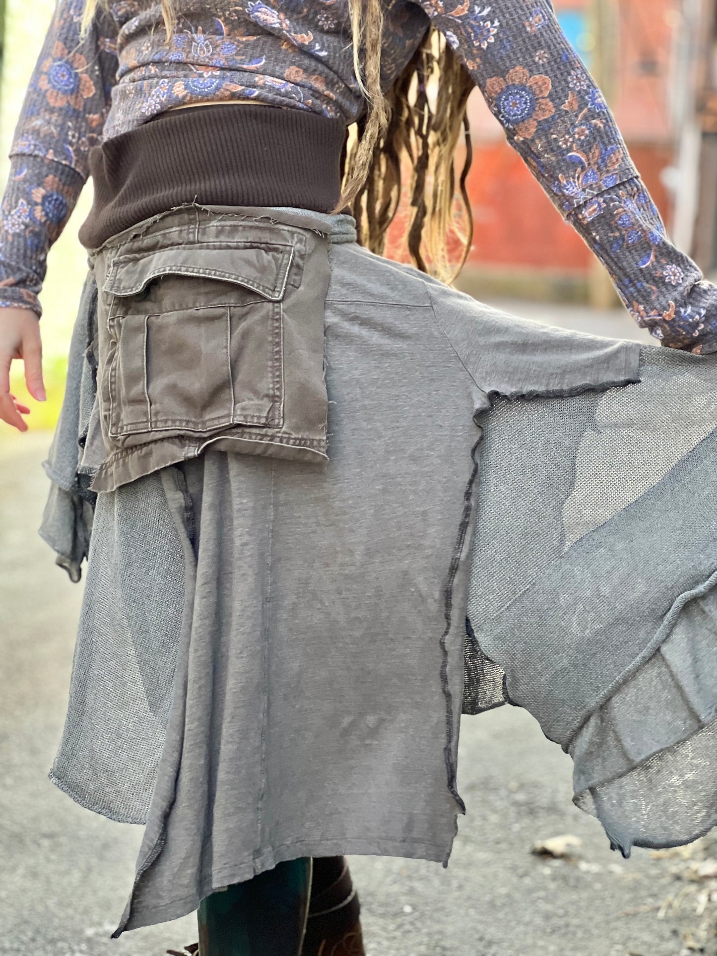 Layered Cargo Pocket Midi Skirt
