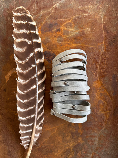 Light Blue-Gray Leather Slash Cuff
