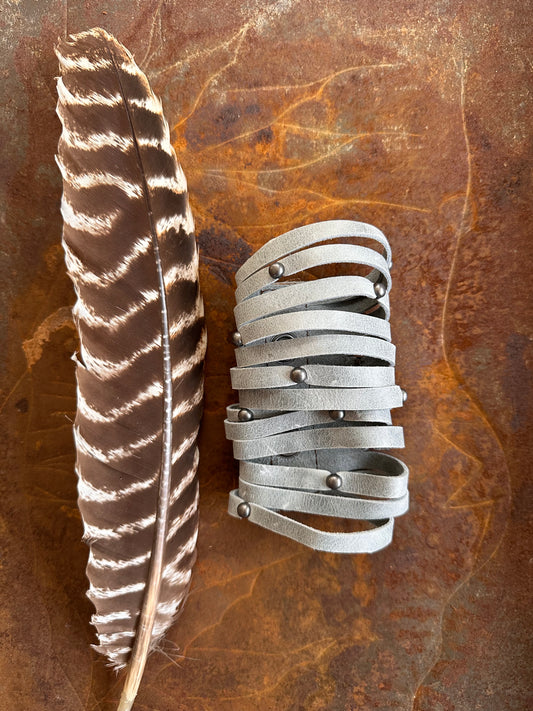 Light Blue-Gray Leather Slash Cuff