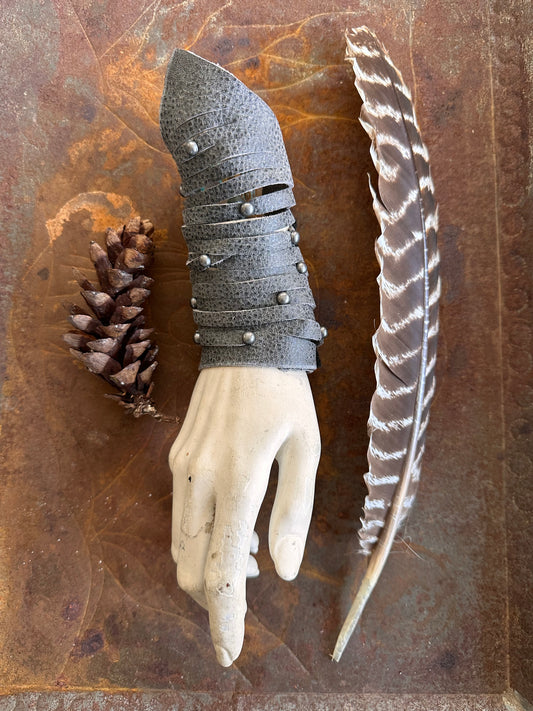Metal Grey Leather Slashed Cuff
