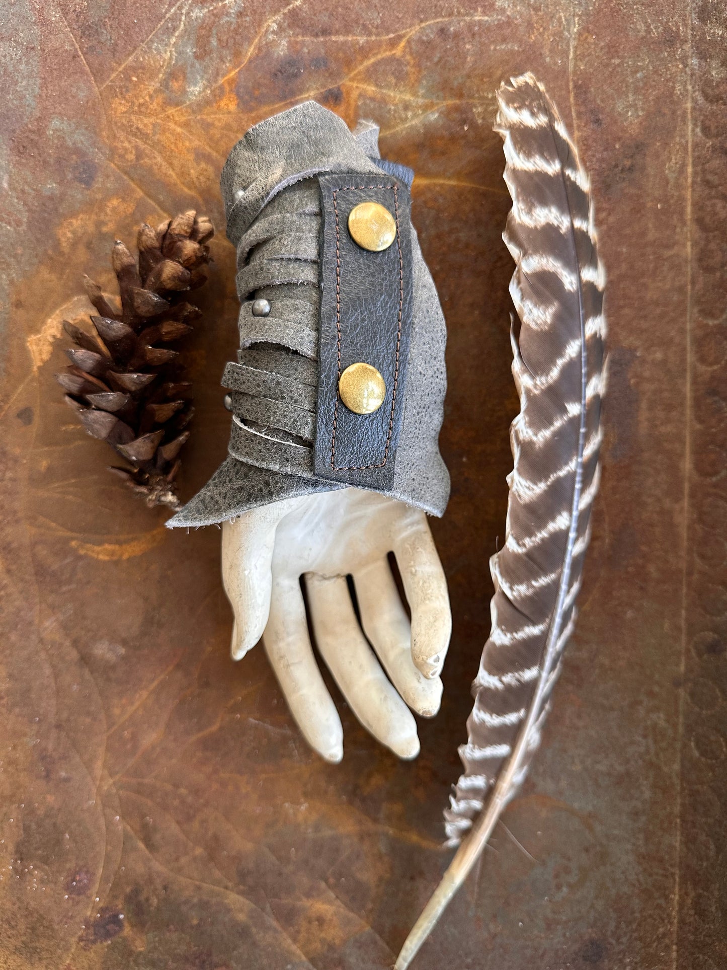 Dark Grey Leathed Slashed Cuff