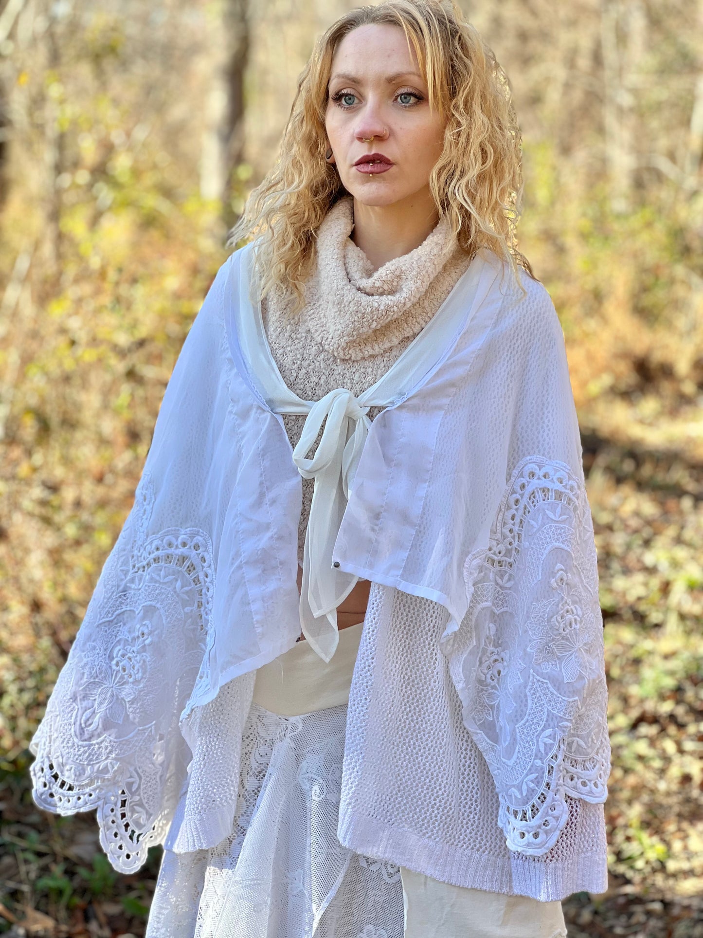 Ivory Lace Sleeved Fantasy Cape
