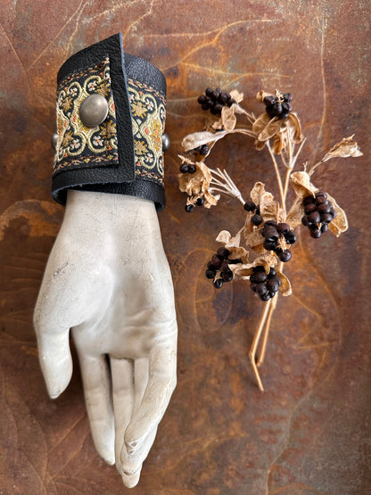Gold Ribbon Fabric & leather Cuff