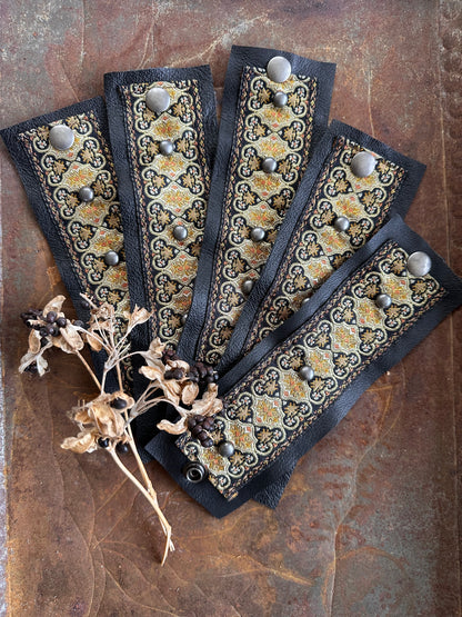 Gold Ribbon Fabric & leather Cuff