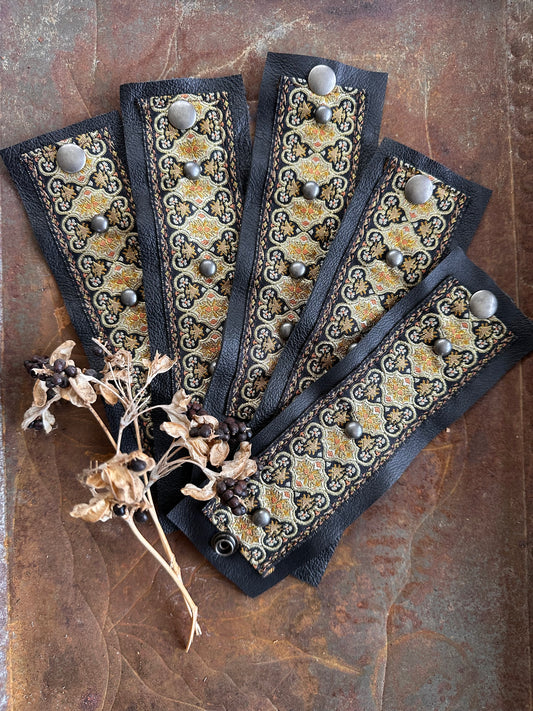 Gold Ribbon Fabric & leather Cuff