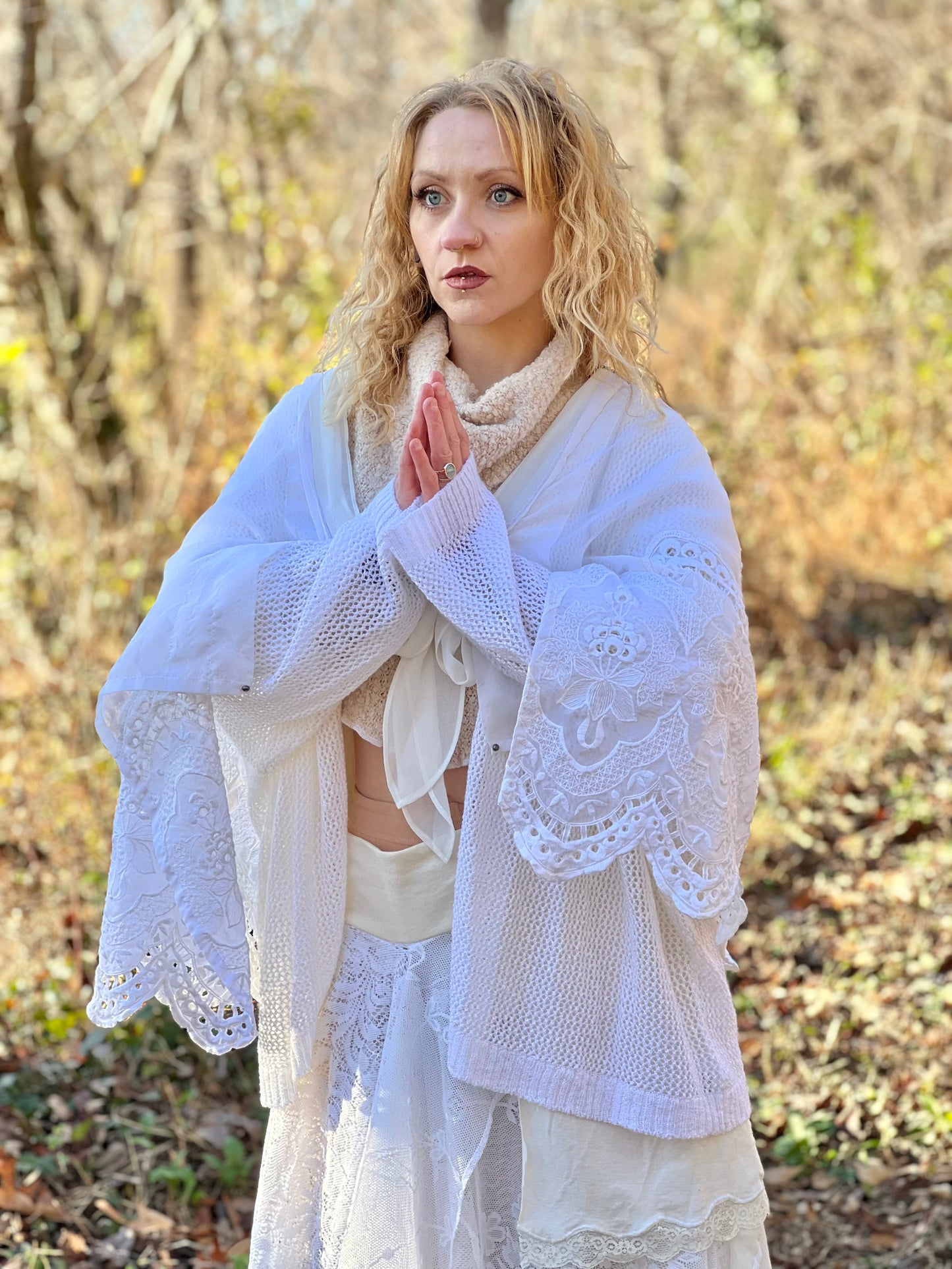 Ivory Lace Sleeved Fantasy Cape