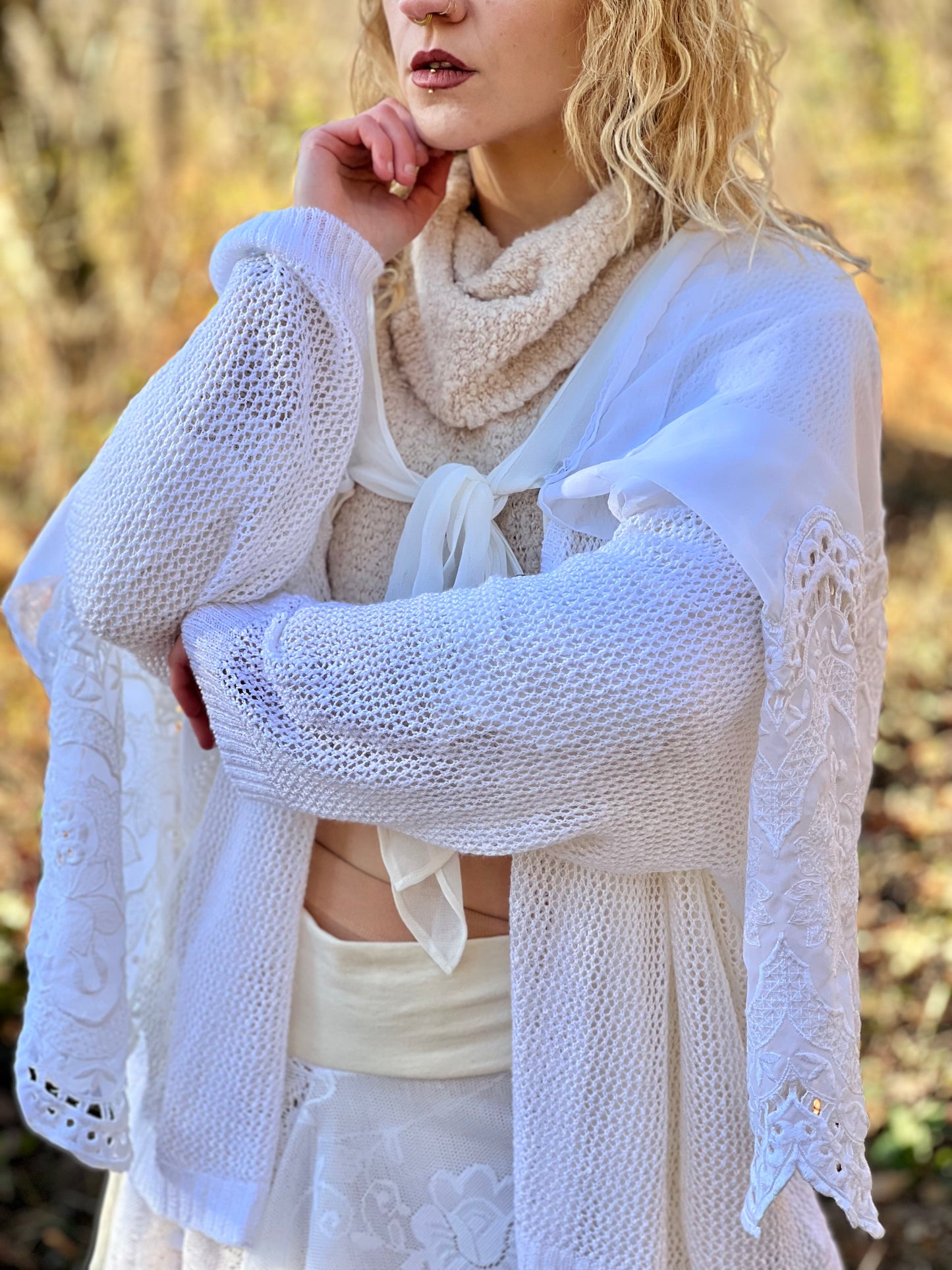 Ivory Lace Sleeved Fantasy Cape