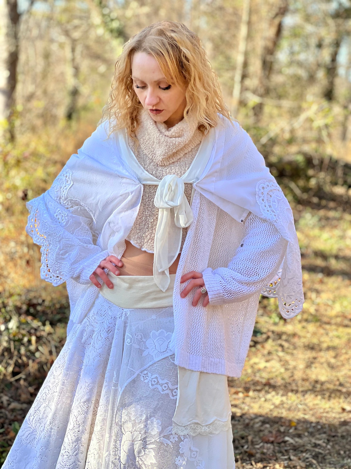 Ivory Lace Sleeved Fantasy Cape