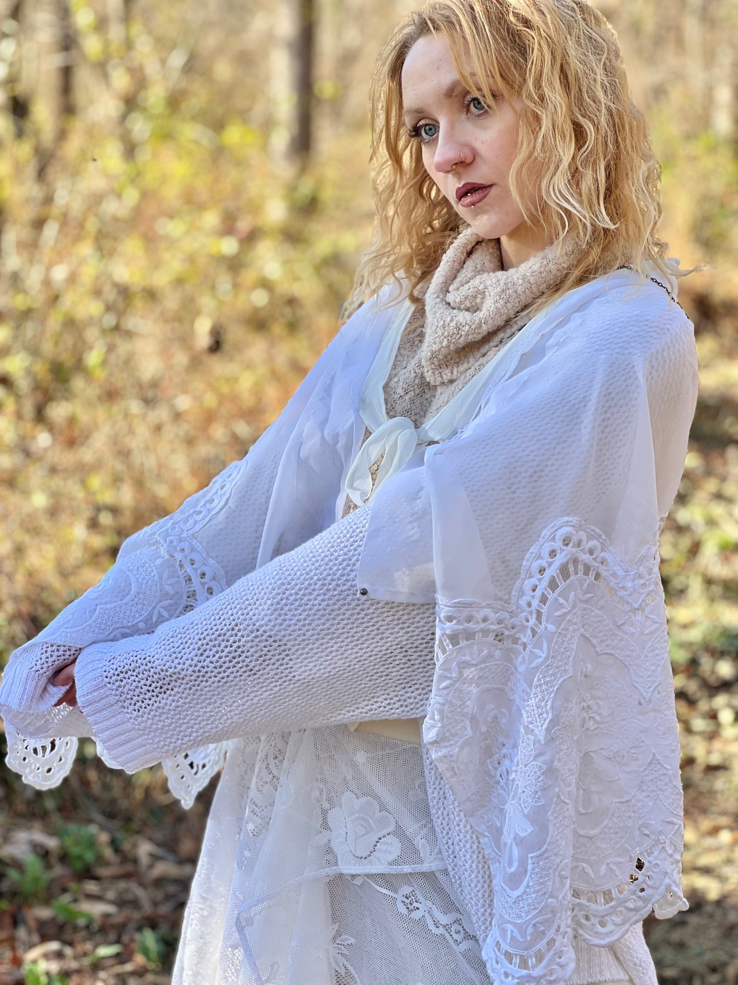 Ivory Lace Sleeved Fantasy Cape