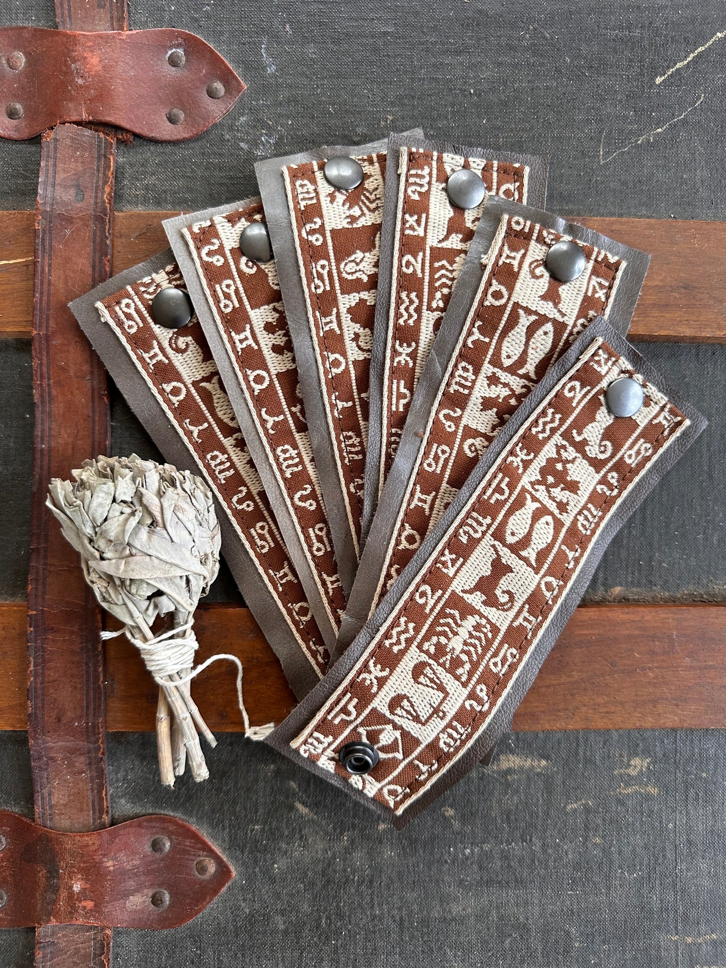 Astrology Fabric & Leather Cuff