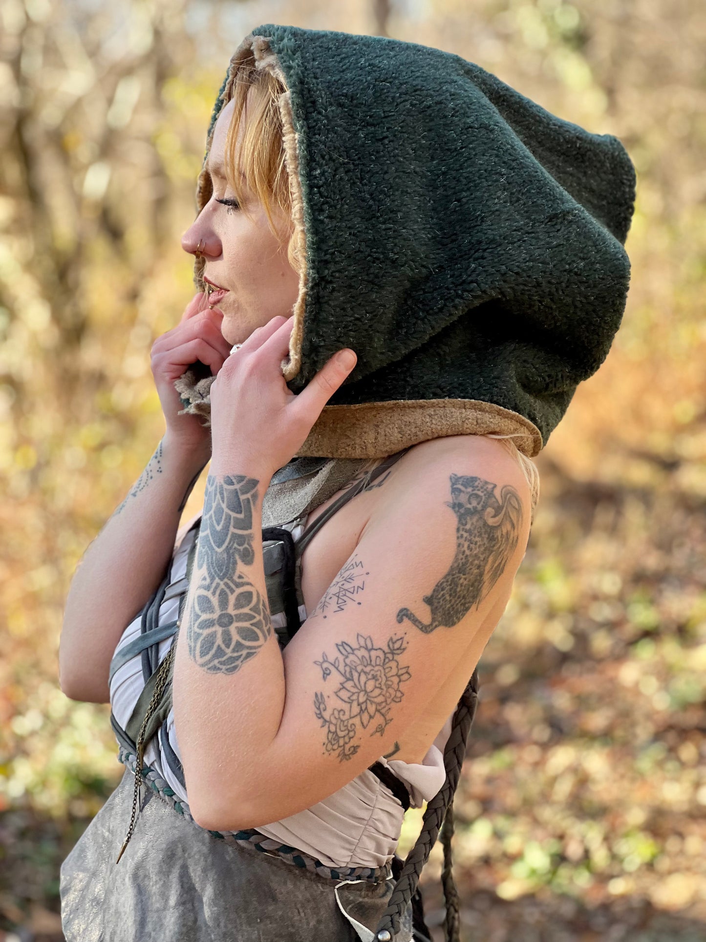 Reversible Forest & Tan Berber Wool Hood