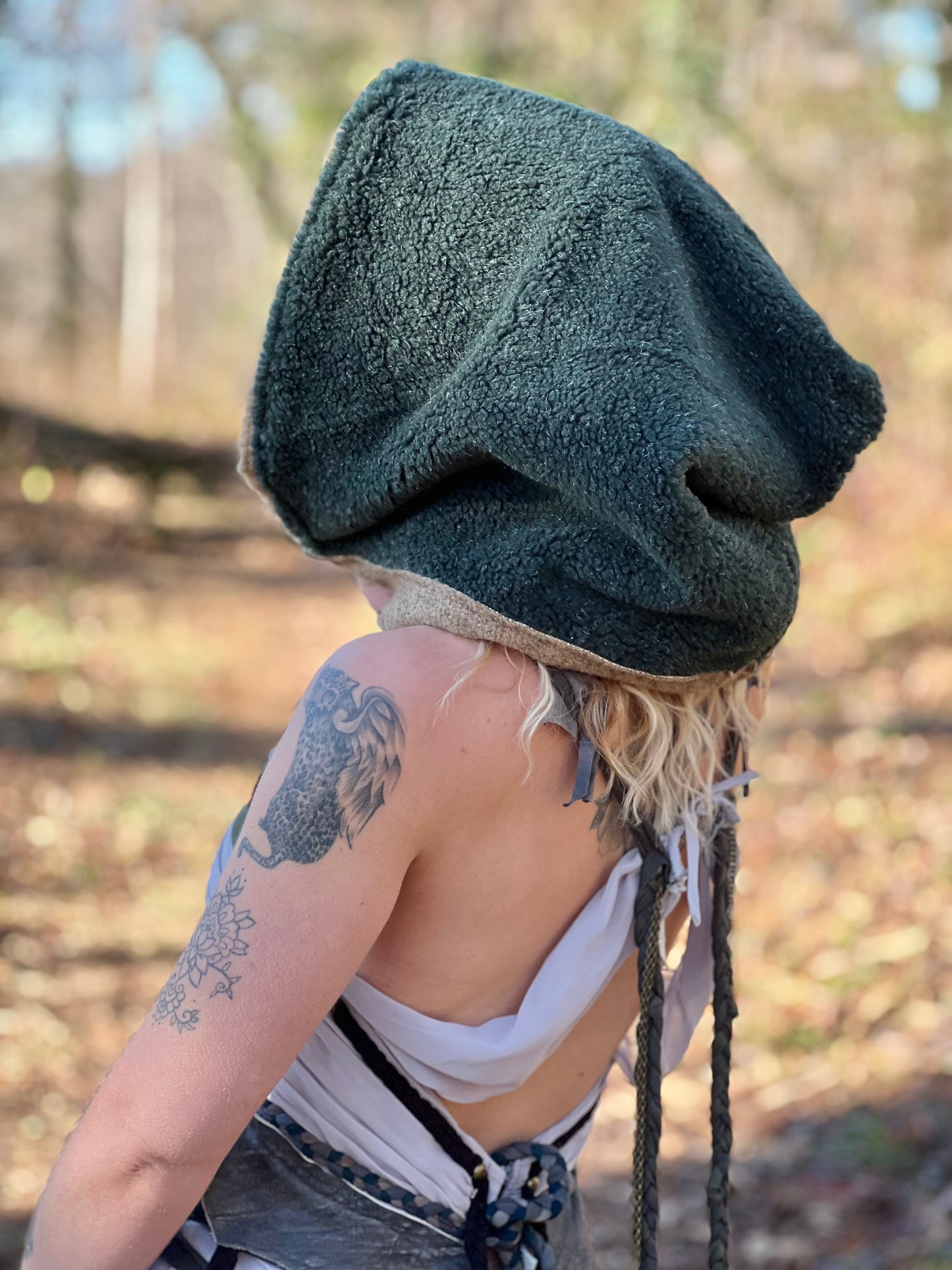 Reversible Forest & Tan Berber Wool Hood