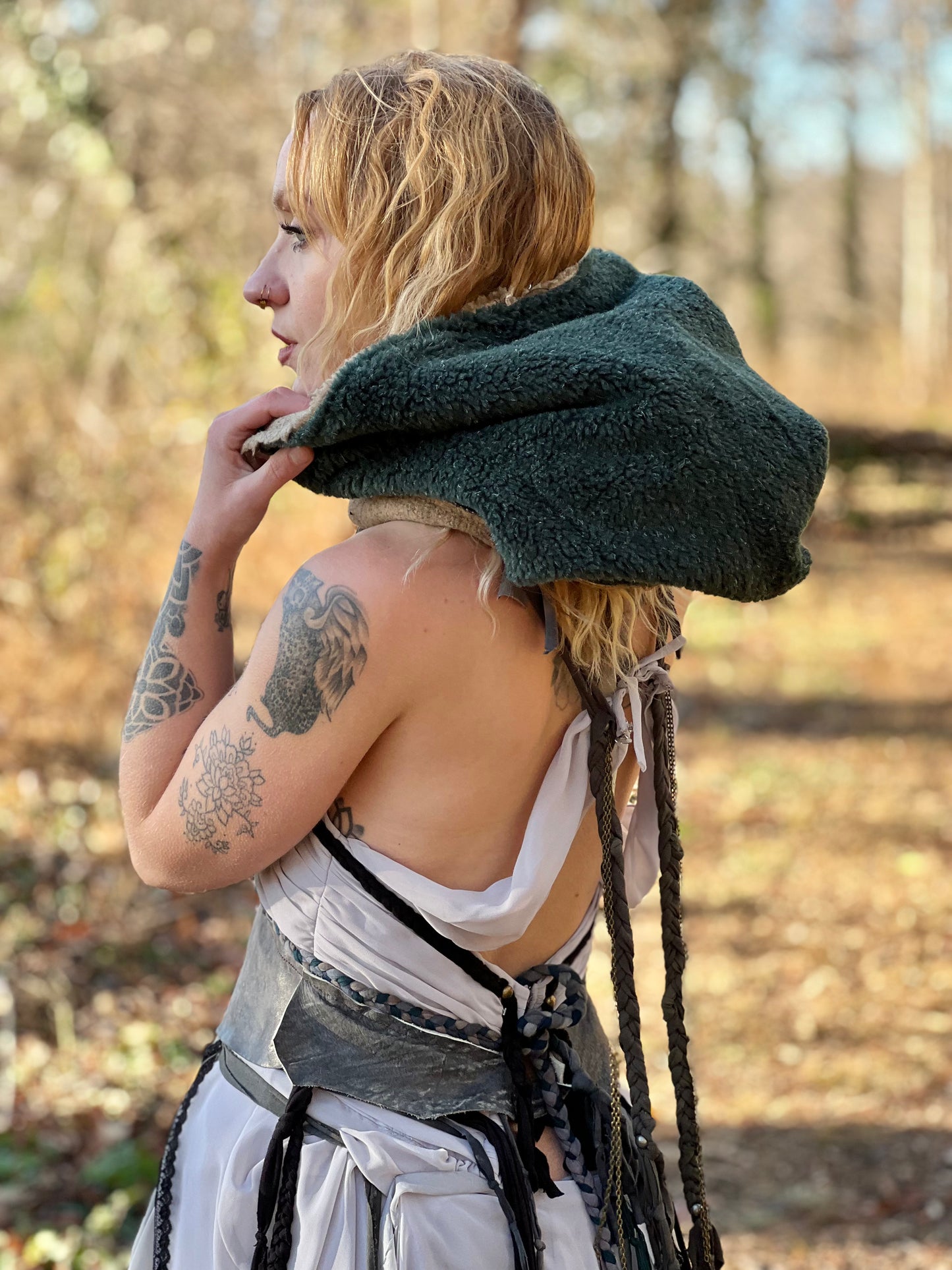 Reversible Forest & Tan Berber Wool Hood