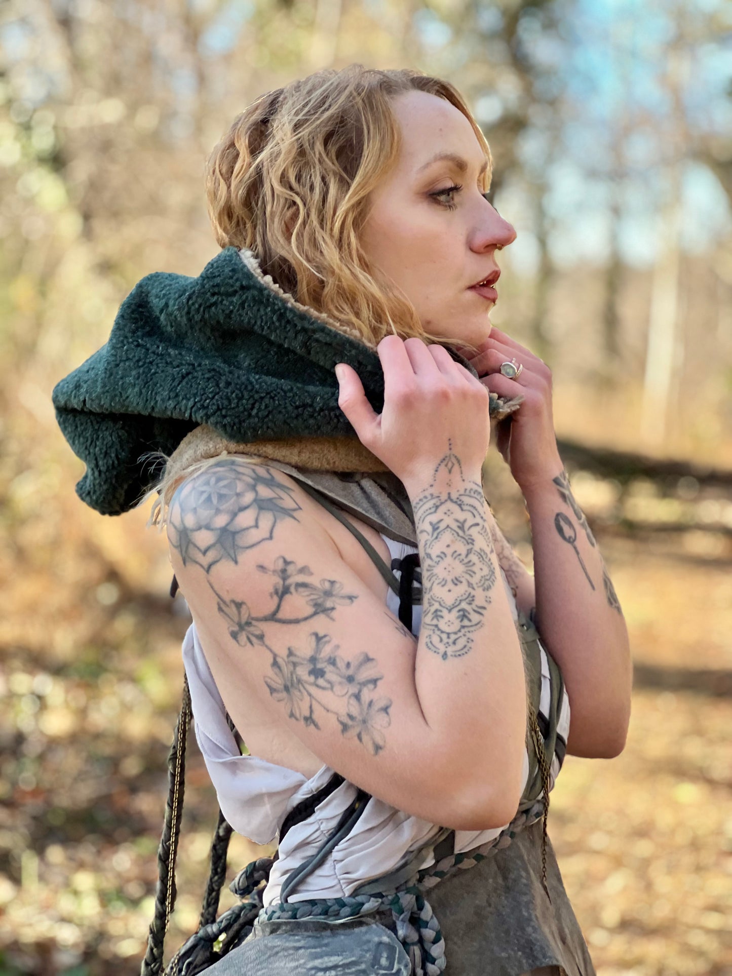 Reversible Forest & Tan Berber Wool Hood