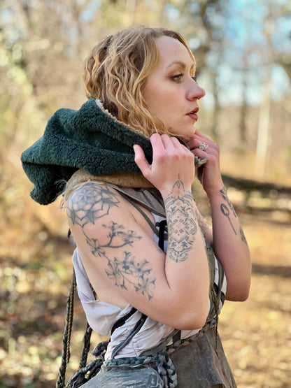 Reversible Forest & Tan Berber Wool Hood