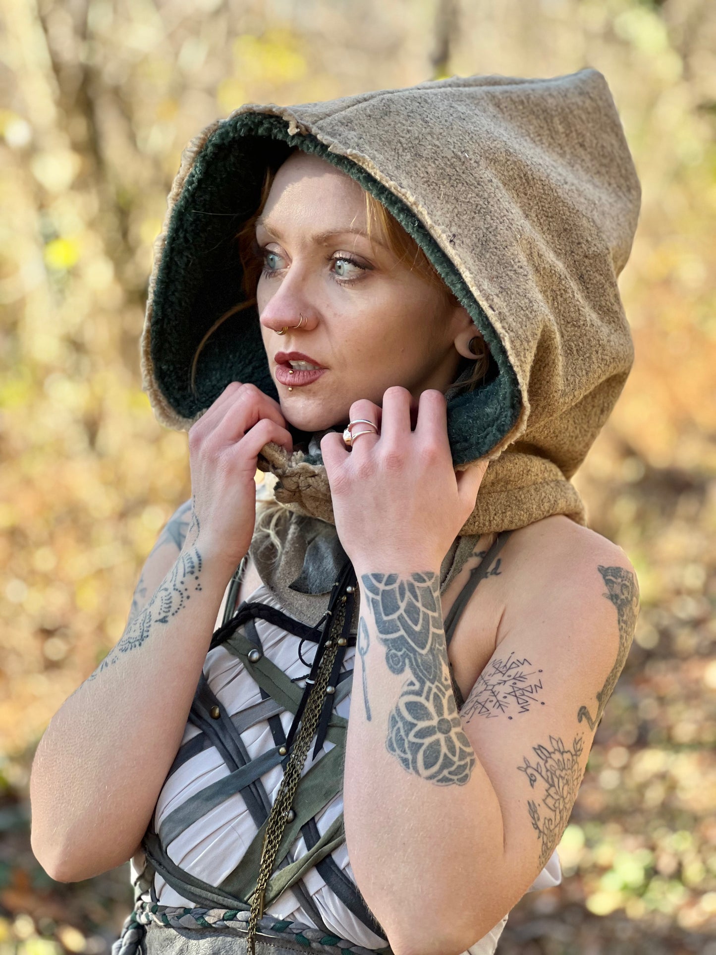 Reversible Forest & Tan Berber Wool Hood