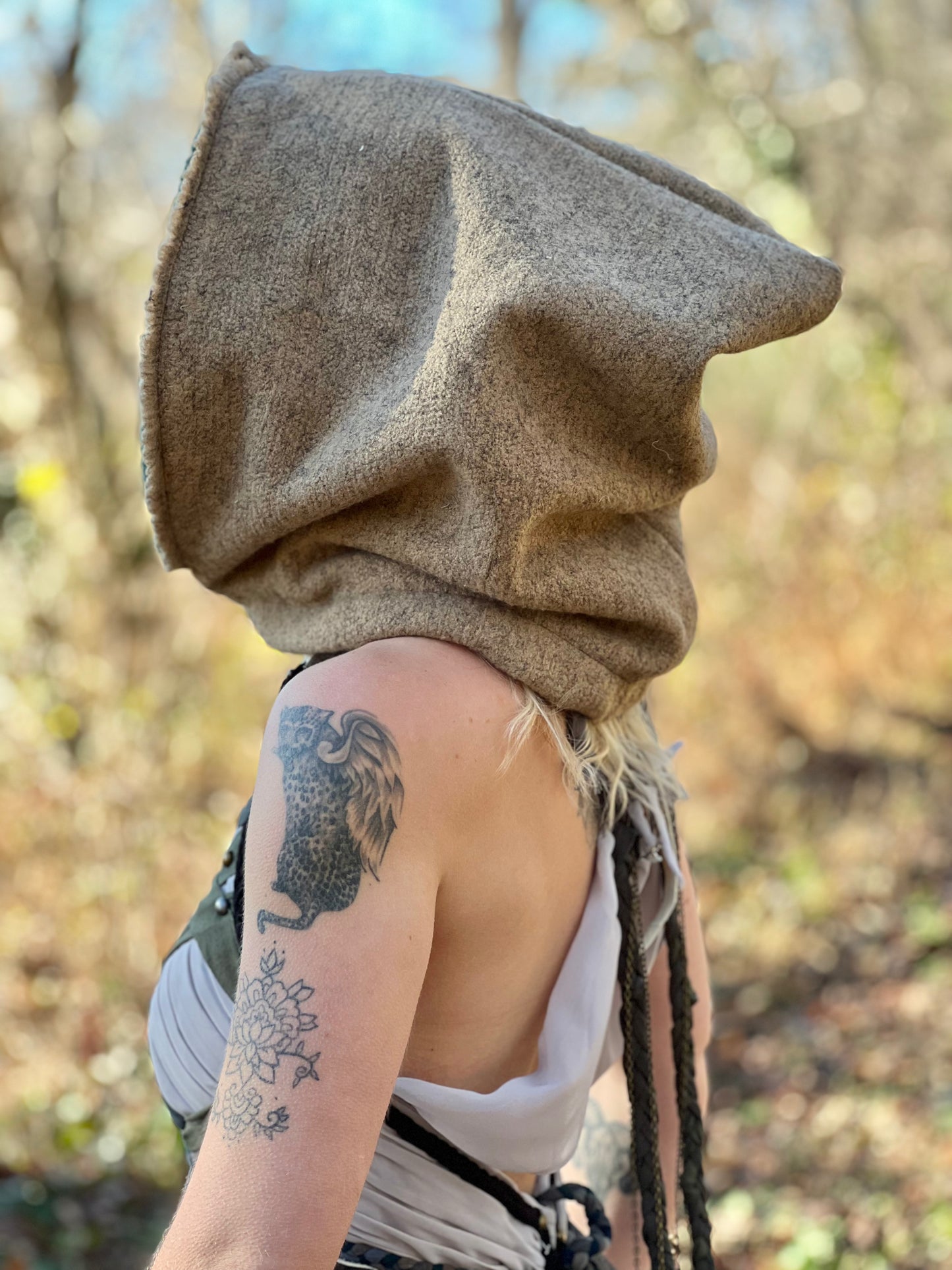 Reversible Forest & Tan Berber Wool Hood