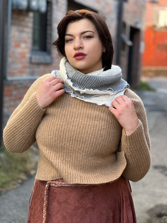Tan 100% Merino Wool Cowl Neck Sweater
