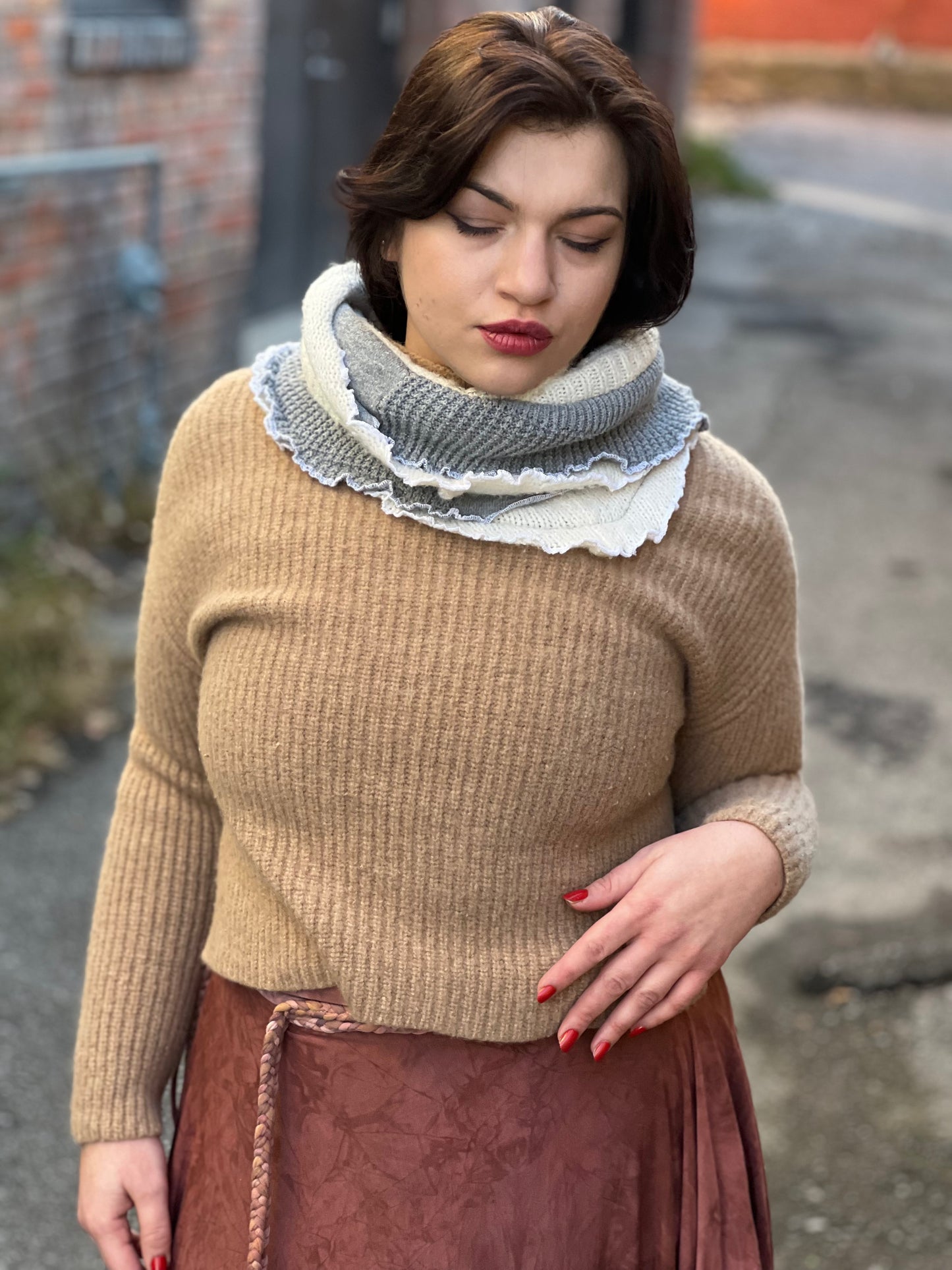 Tan 100% Merino Wool Cowl Neck Sweater