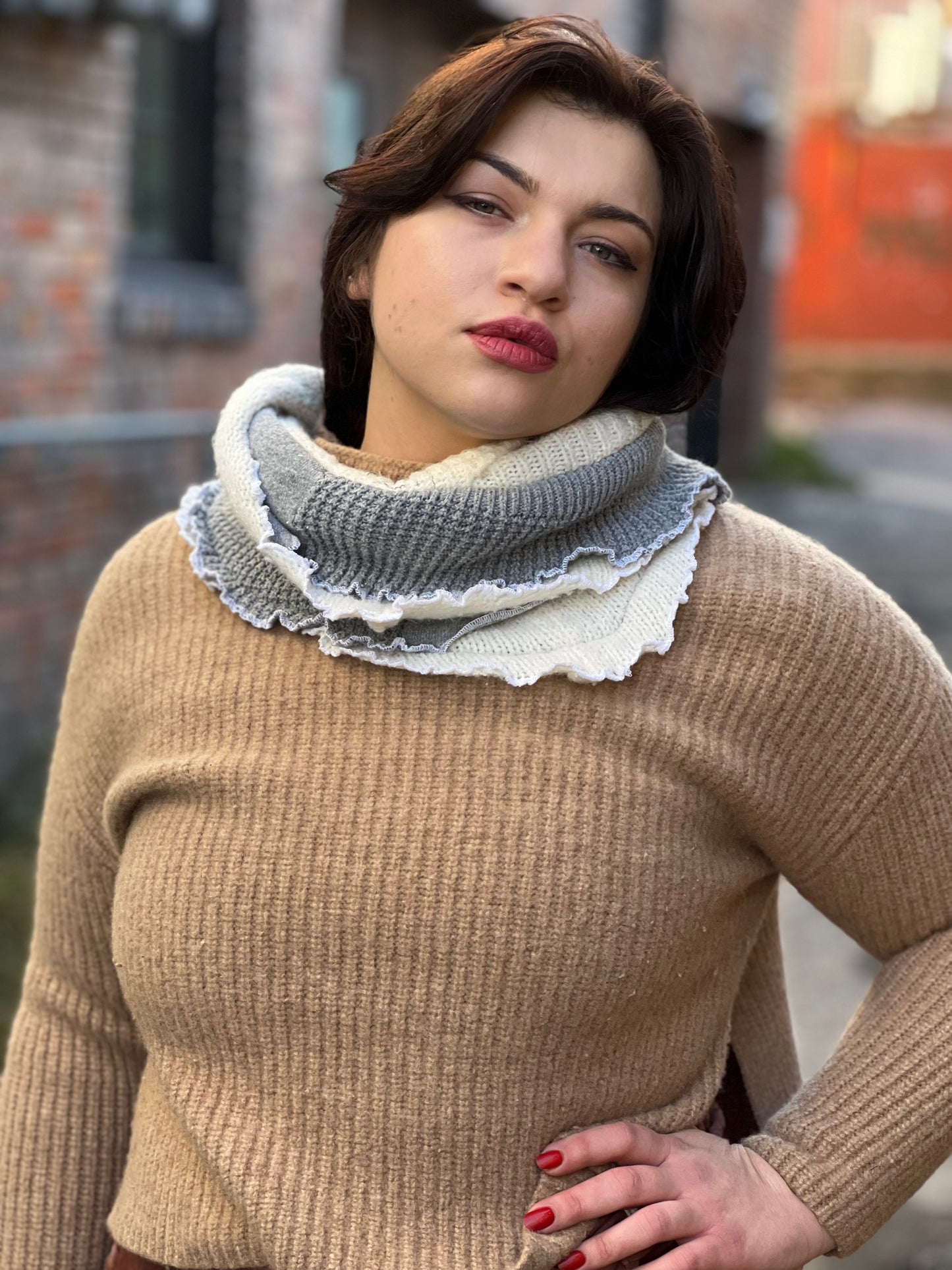 Tan 100% Merino Wool Cowl Neck Sweater