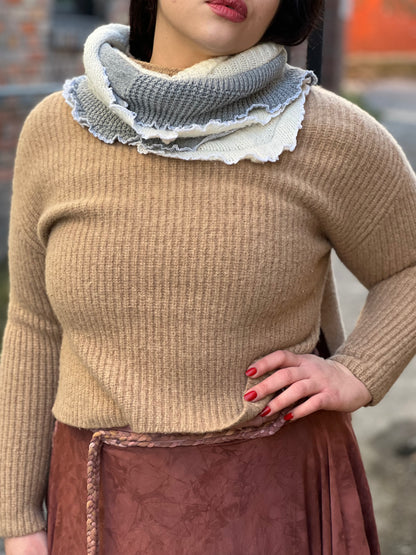 Tan 100% Merino Wool Cowl Neck Sweater