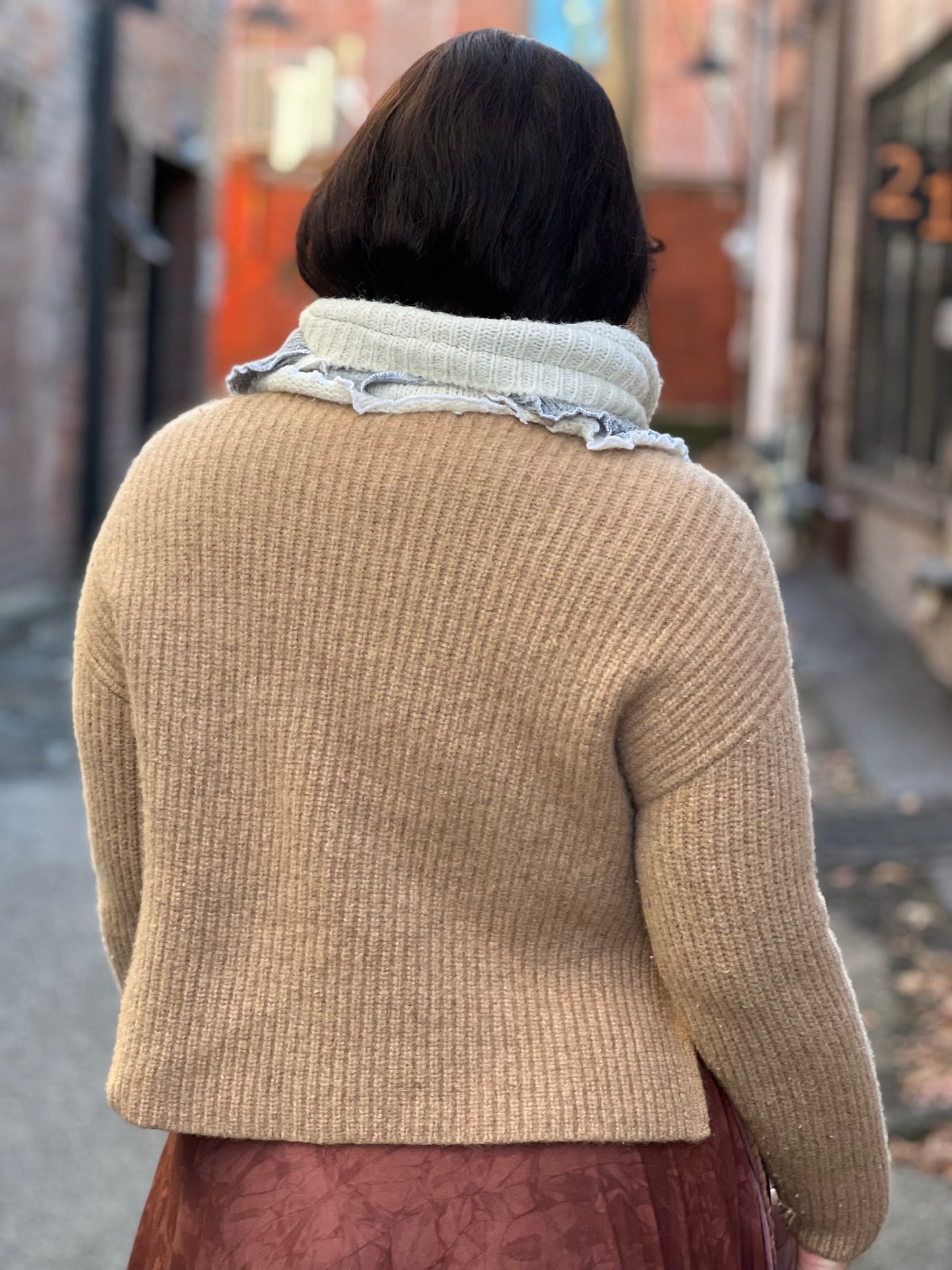 Tan 100% Merino Wool Cowl Neck Sweater