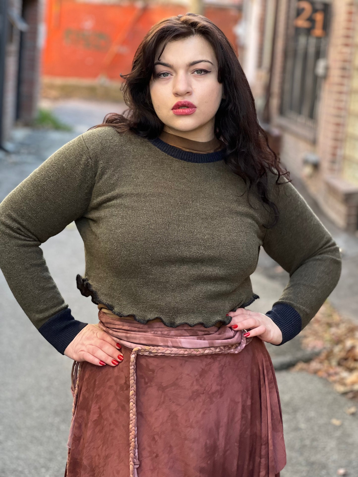 Deep Olive Crop Sweater