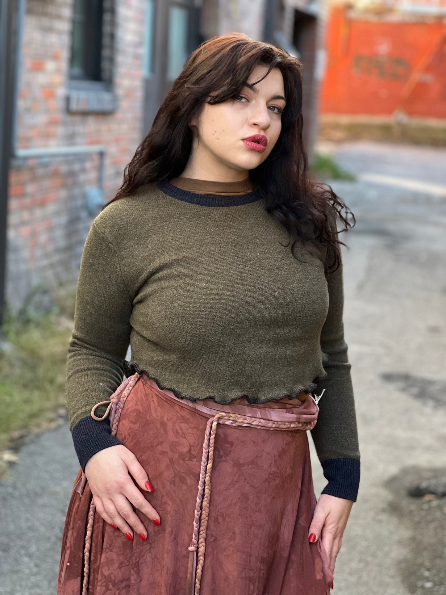 Deep Olive Crop Sweater