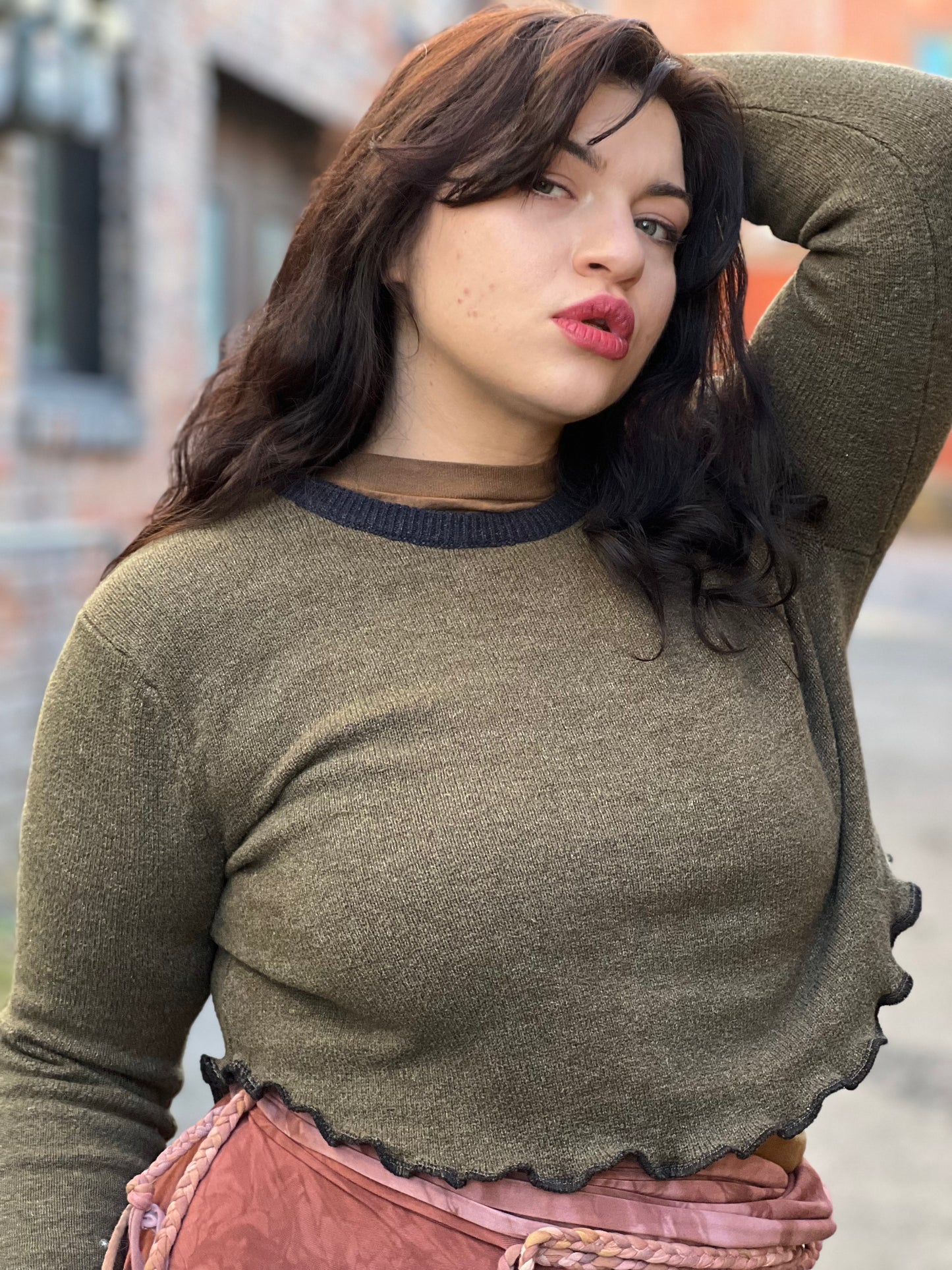 Deep Olive Crop Sweater