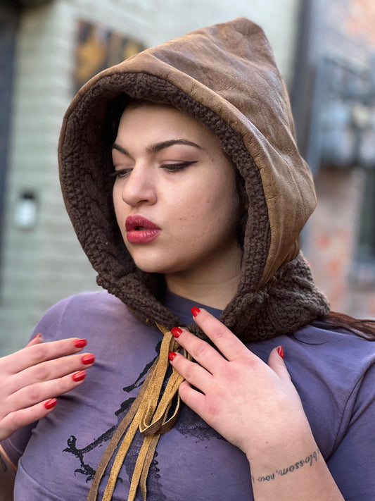 Mushroom Faerie Leather & Wool Knit Hood