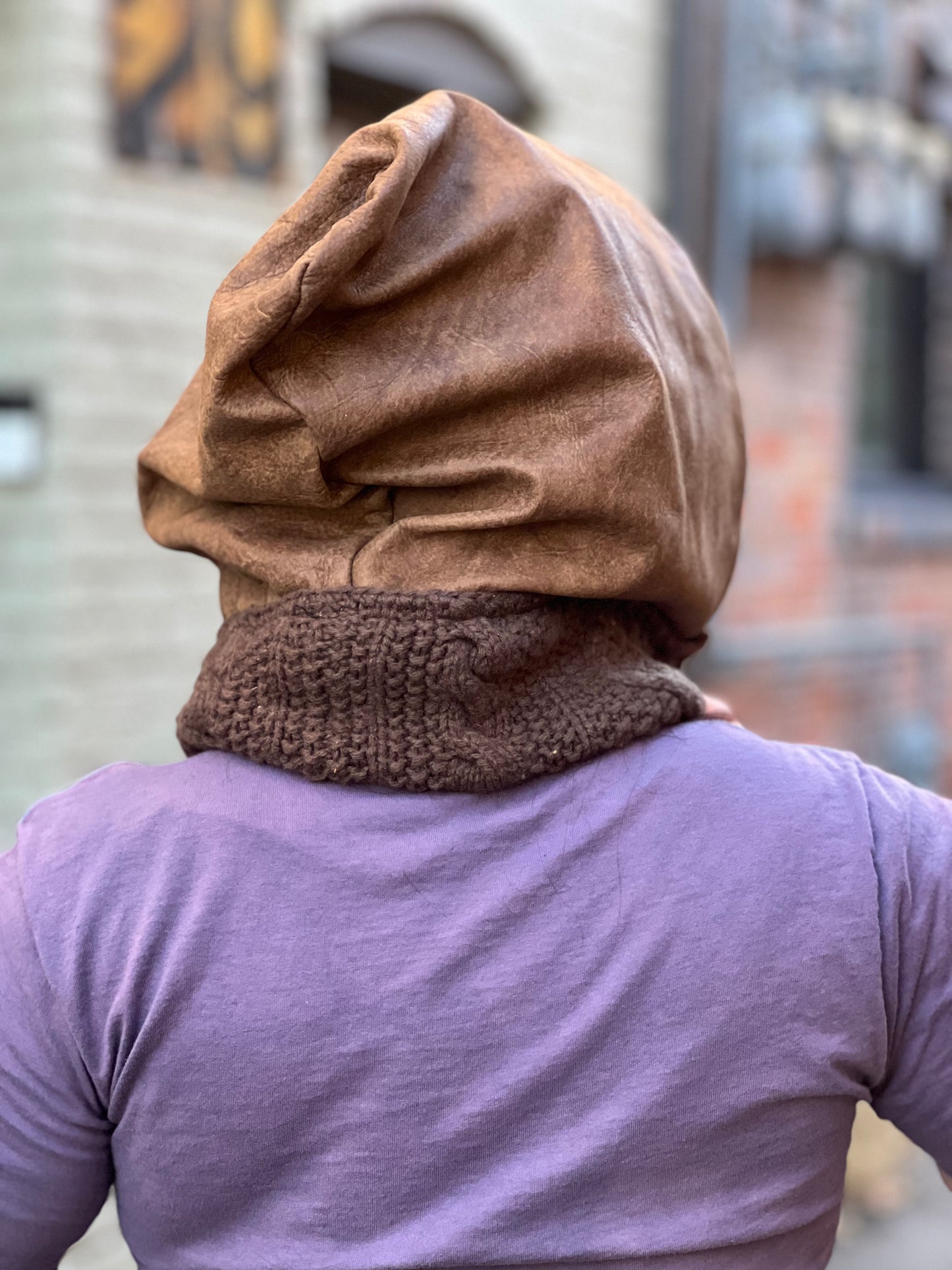 Mushroom Faerie Leather & Wool Knit Hood