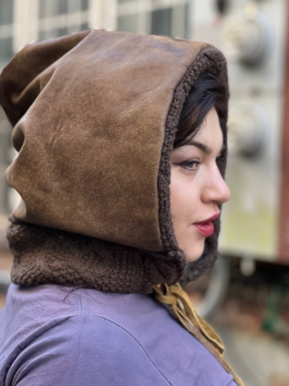 Mushroom Faerie Leather & Wool Knit Hood
